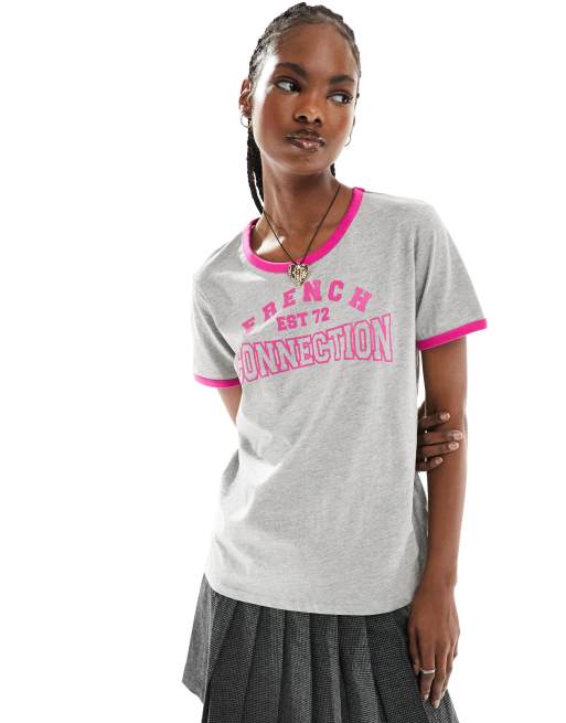 French Connection collegiate ringer T-shirt in gray heather