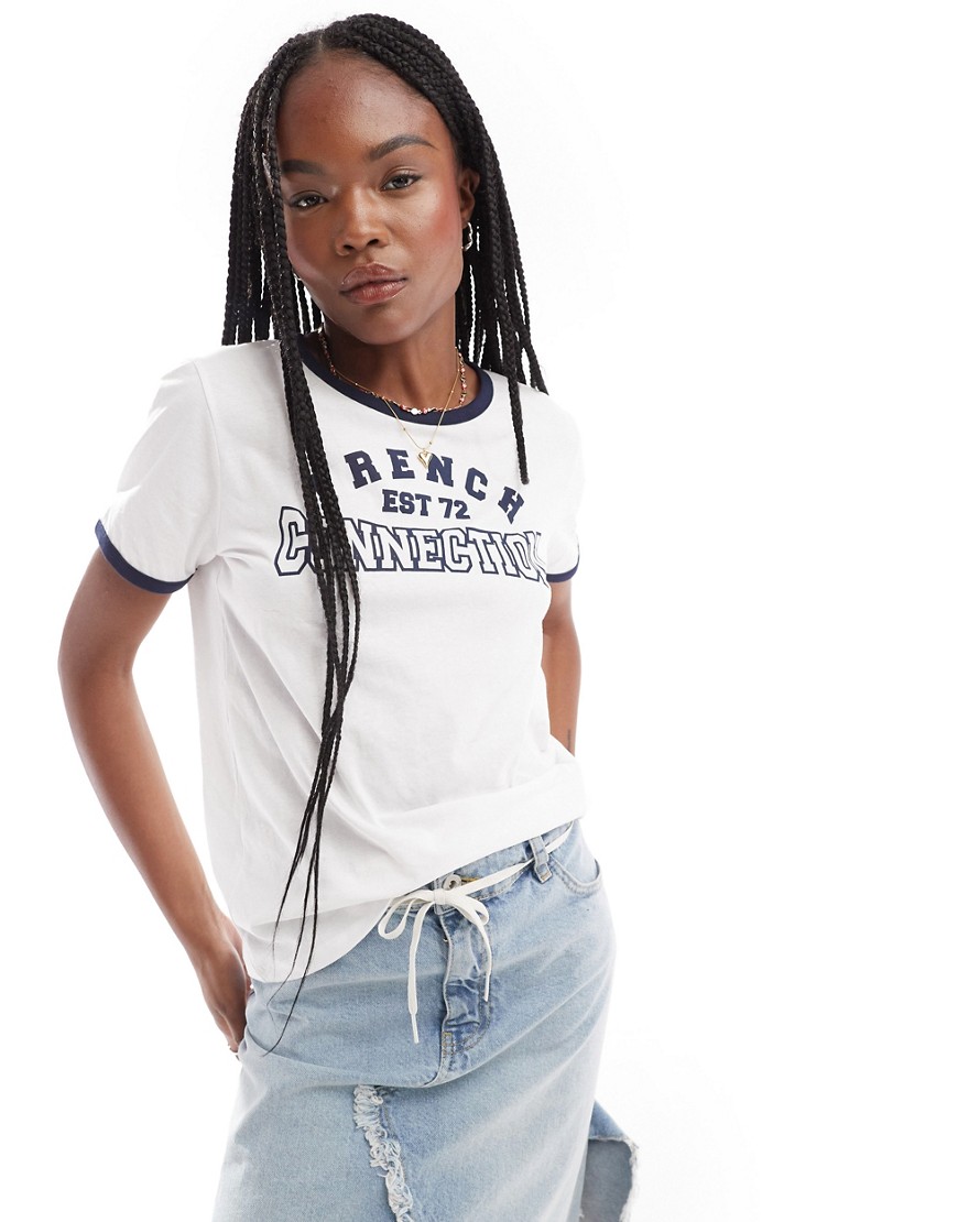 French Connection Collegiate Ringer T-shirt In White