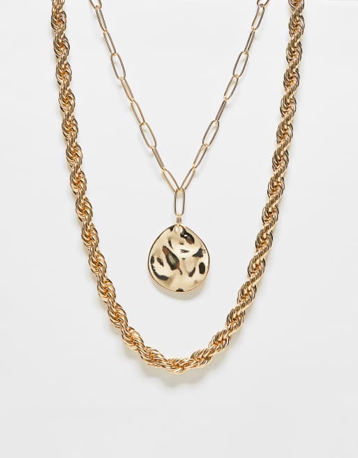 French Connection - Collier à maillons multiples avec pendentif - Doré