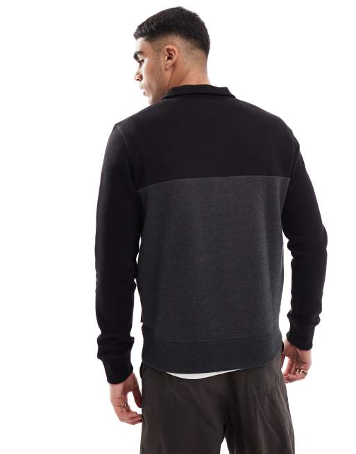 French Connection Color Block Half Zip Sweatshirt in Black and gray Multi
