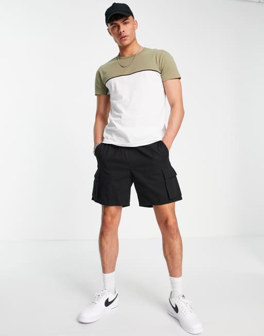 French Connection color block piping t-shirt in white light sage, 4 of 4