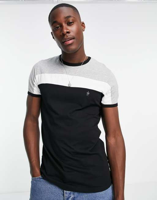 French Connection color block t-shirt in black & light gray