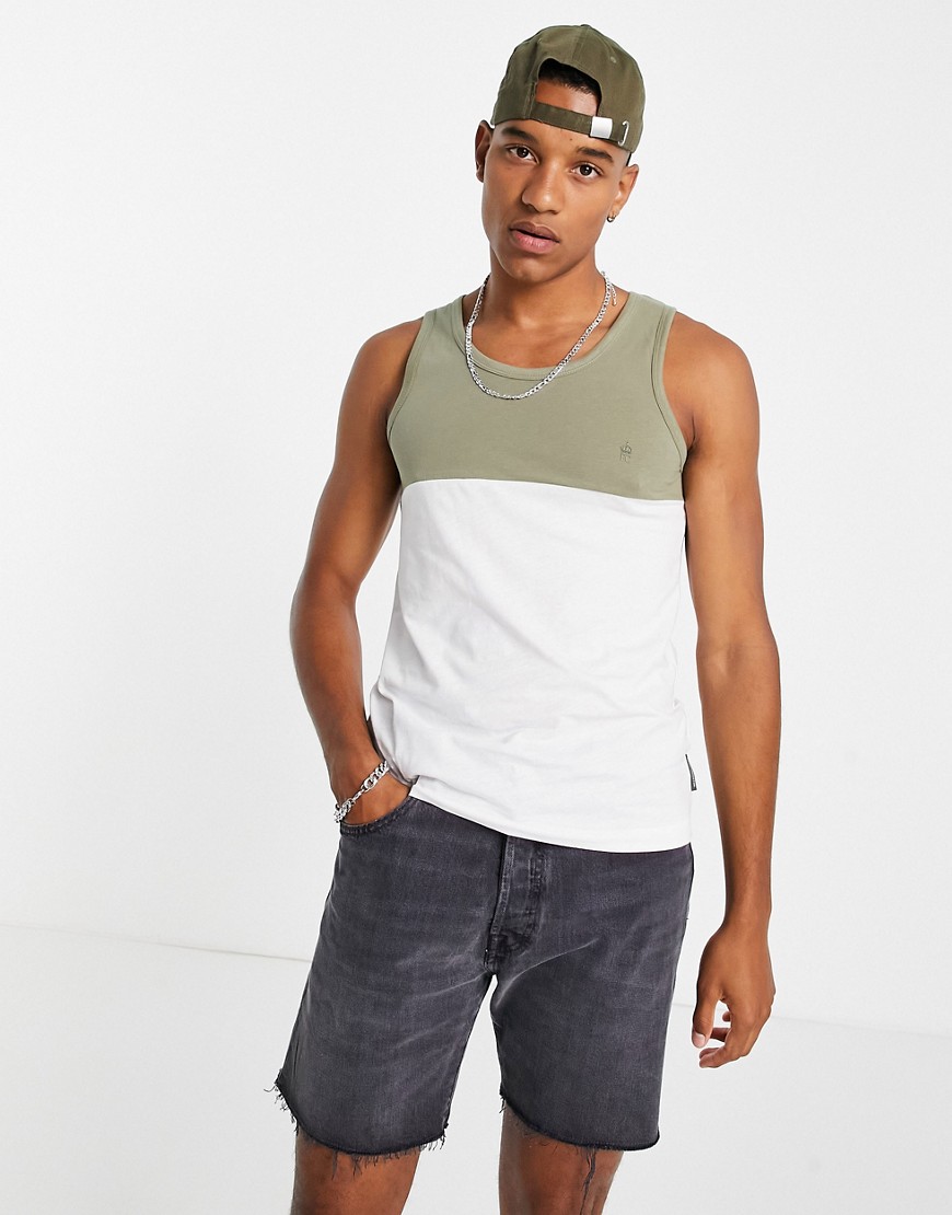 French Connection Color Block Tank In Light Khaki & White-green
