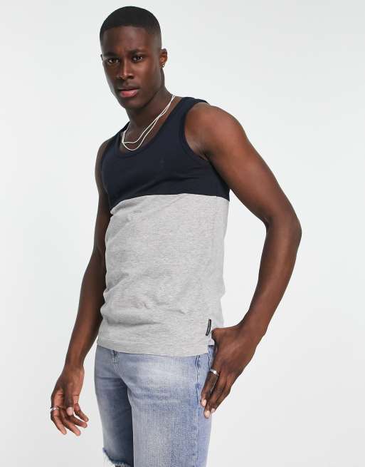 French color block tank top in navy and light gray | ASOS