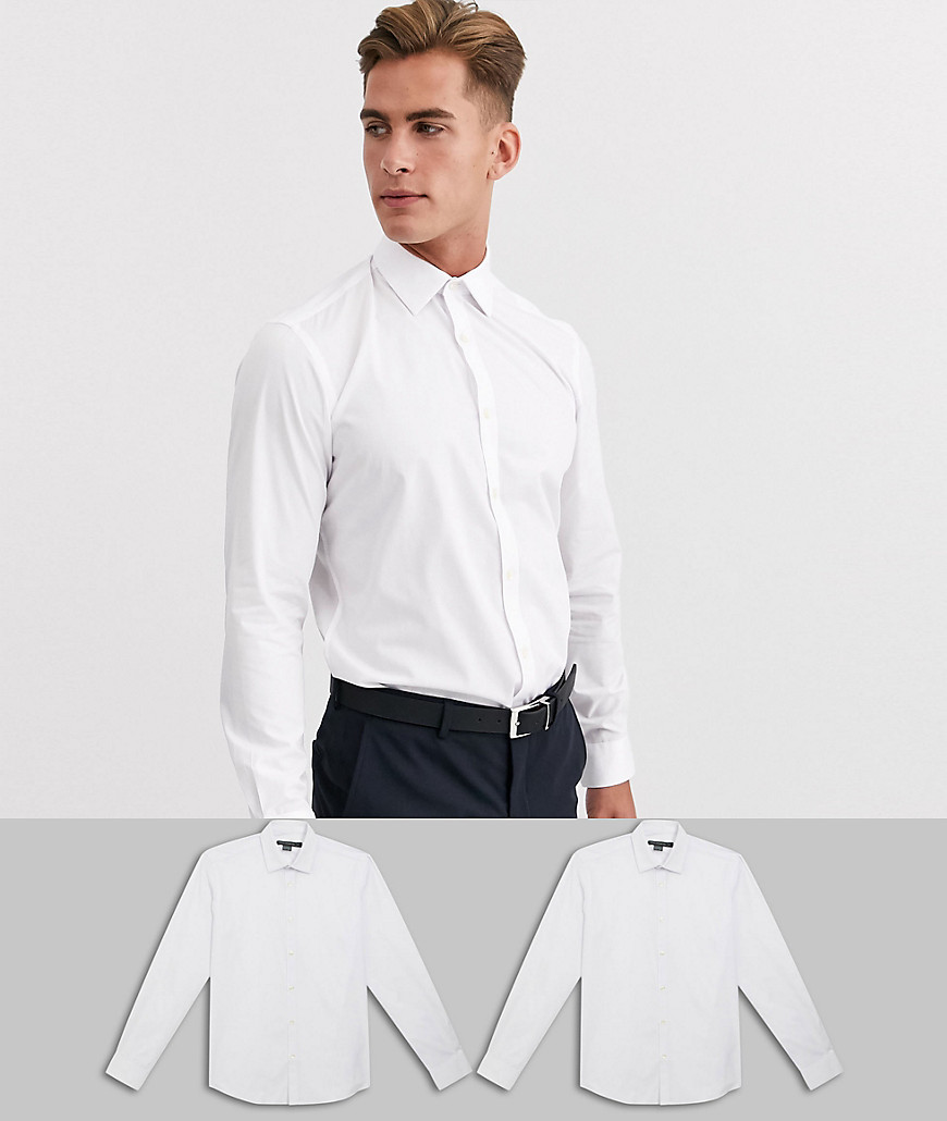 French Connection - Confezione da 2 camicie slim-Bianco