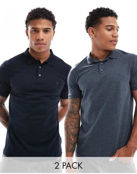 French Connection - Confezione da 2 polo a maniche corte blu navy e mélange - view 1