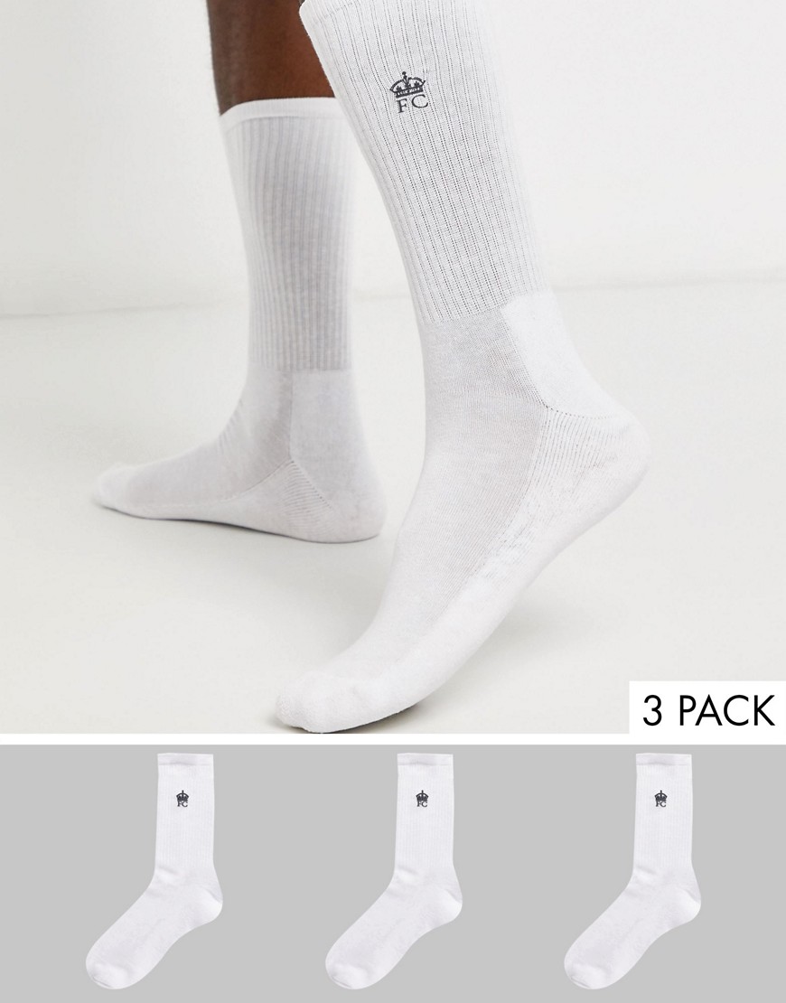 French Connection - Confezione da 3 paia di calzini bianchi sportivi a coste-Bianco