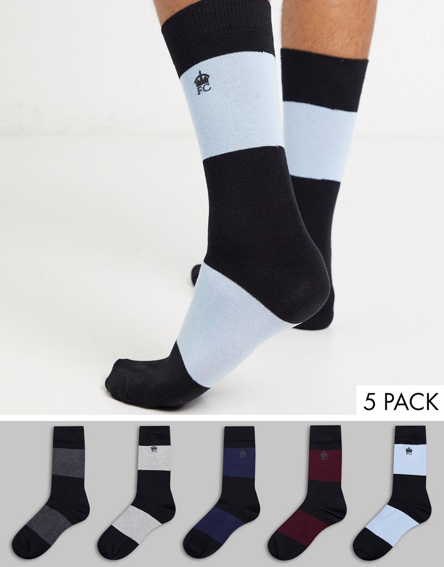 French Connection - Confezione da 5 paia di calzini a righe-Nero