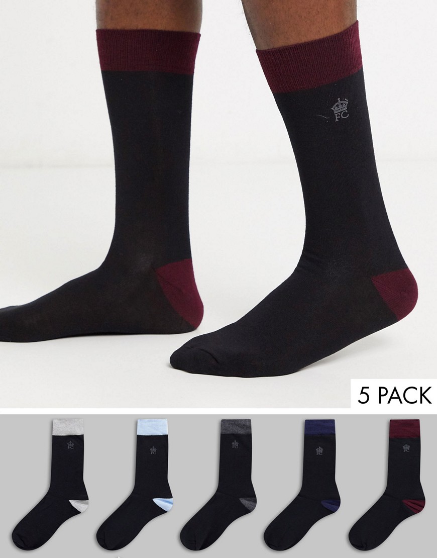 French Connection - Confezione da 5 paia di calzini neri con suola a contrasto-Nero