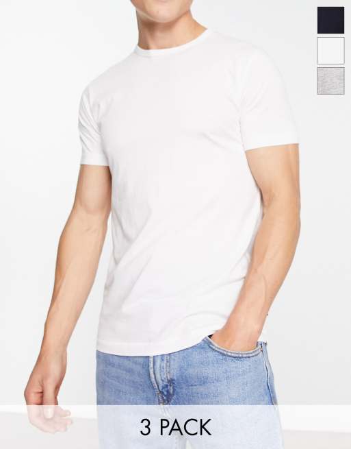 French Connection - Confezione da tre paia di T-shirt colore grigio, nero e bianco
