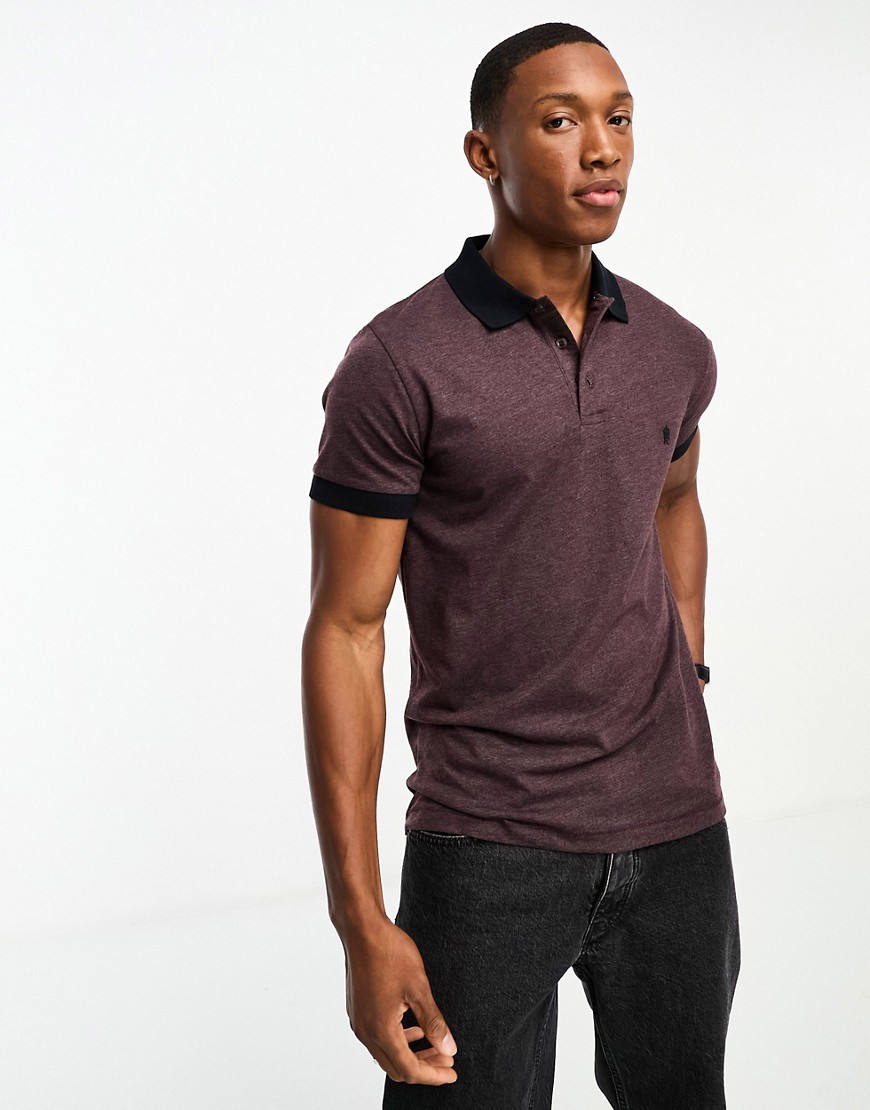 French Connection contrast collar polo in burgundy mel-Red