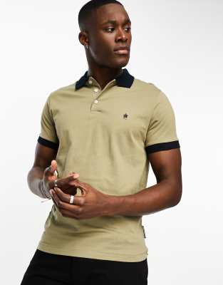 French Connection contrast collar polo in khaki | ASOS