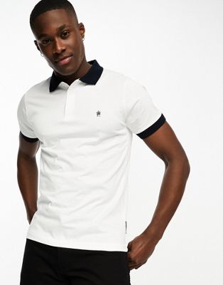French Connection contrast collar polo in white & navy