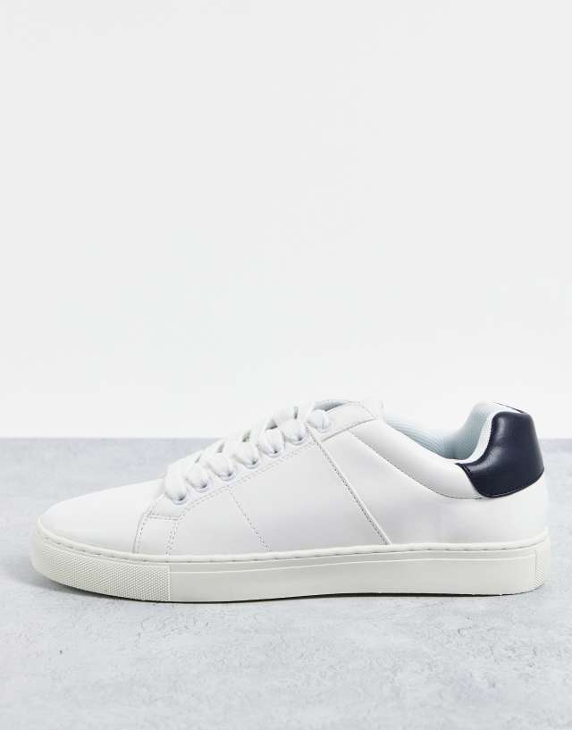 French Connection contrast heel tennis sneakers in white & marine