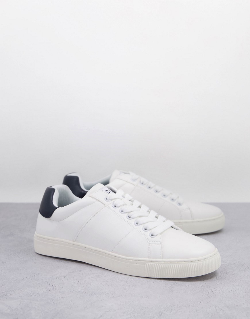 French Connection contrast heel tennis sneakers in white & marine