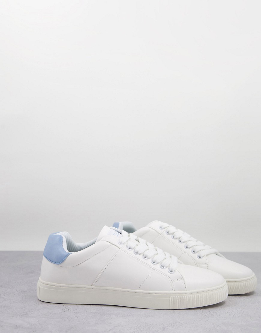 French Connection contrast heel tennis sneakers in white & sky blue