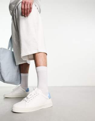 French Connection French Connection contrast heel tennis trainers in white & sky blue