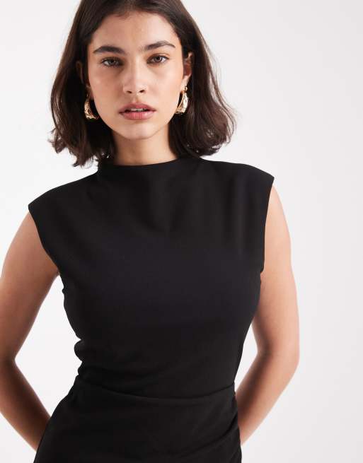 French Connection contrast midi dress with pleated skirt in black and cream, 2 of 4