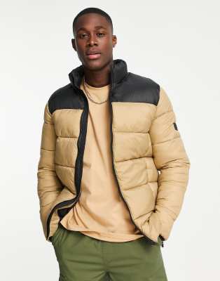 French Connection French Connection contrast puffer jacket in camel & black