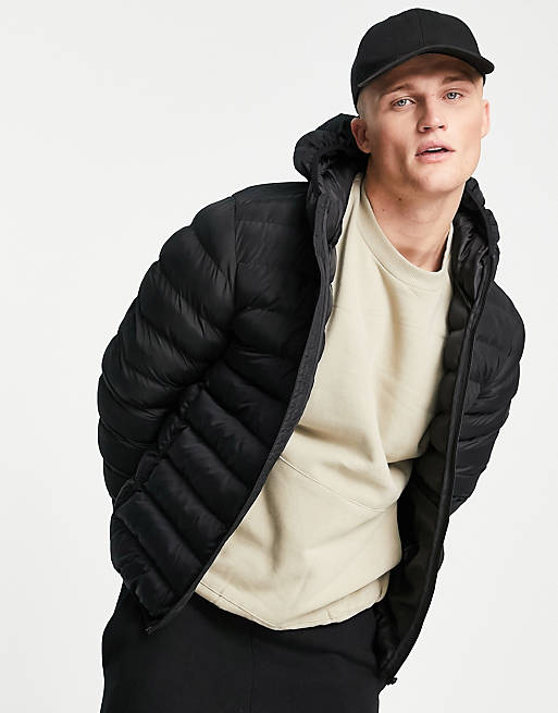 French Connection contrast puffer jacket with hood in navy & black | ASOS