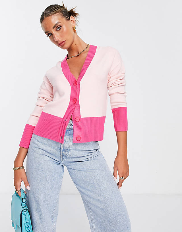 French Connection - contrasting pink and red relaxed cardigan