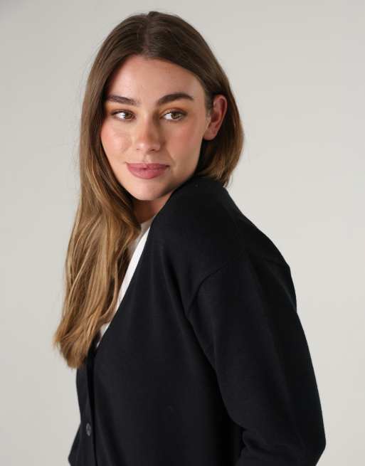 French Connection Cosy button up relaxed fit cardigan in black, 2 of 4