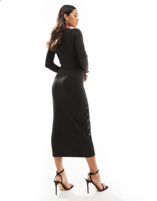 French Connection cosy knitted crew neck midi pencil dress in green | ASOS
