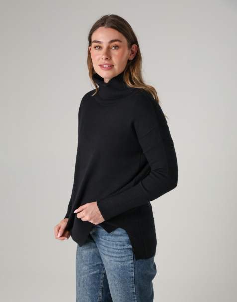 French Connection Cosy ribbed roll neck long sleeve jumper in black - view 1