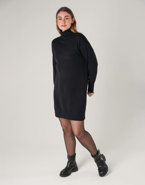 French Connection Cosy roll neck long sleeve mini dress in black