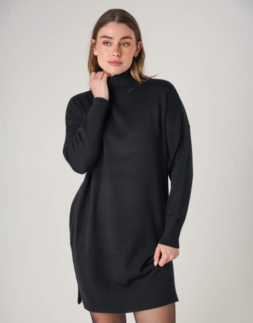 French Connection Cosy roll neck long sleeve mini dress in black | ASOS