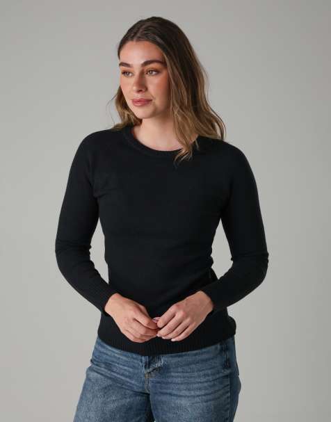 French Connection Cosy soft touch crew neck raglan jumper in black - view 1