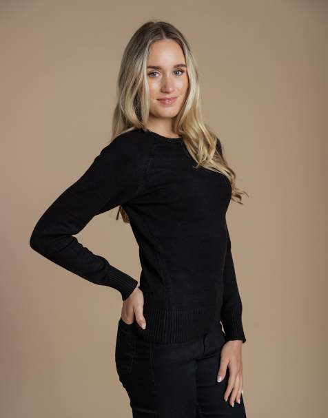 French Connection Cosy soft touch crew neck raglan jumper in black - view 1