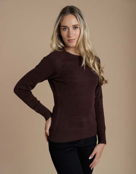 French Connection Cosy soft touch crew neck raglan jumper in brown - view 1