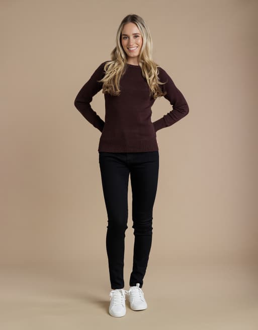 French Connection Cosy soft touch crew neck raglan jumper in brown, 3 of 4