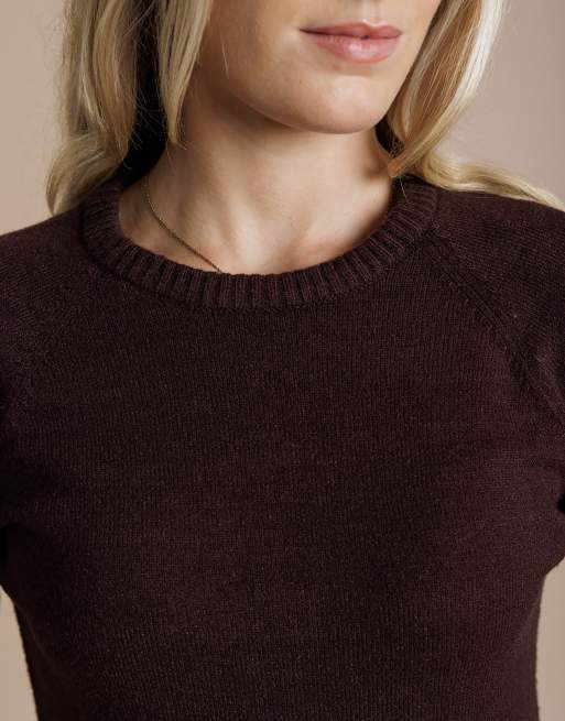 French Connection Cosy soft touch crew neck raglan jumper in brown, 4 of 4