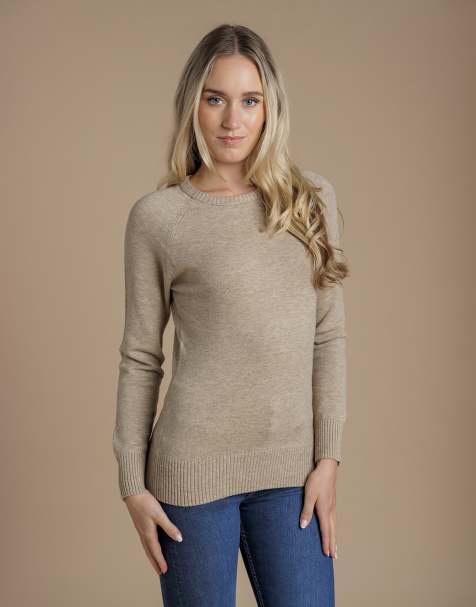 French Connection Cosy soft touch crew neck raglan jumper in camel - view 1