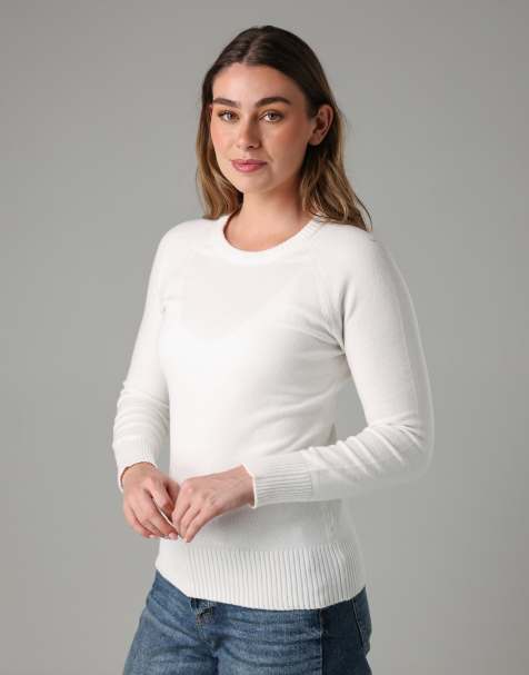 French Connection Cosy soft touch crew neck raglan jumper in white - view 1
