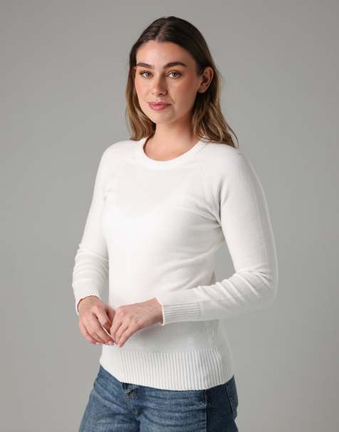 French Connection Cosy soft touch crew neck raglan jumper in white