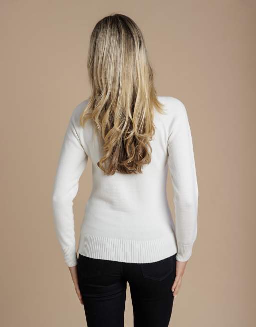 French Connection Cosy soft touch crew neck raglan jumper in white, 2 of 4