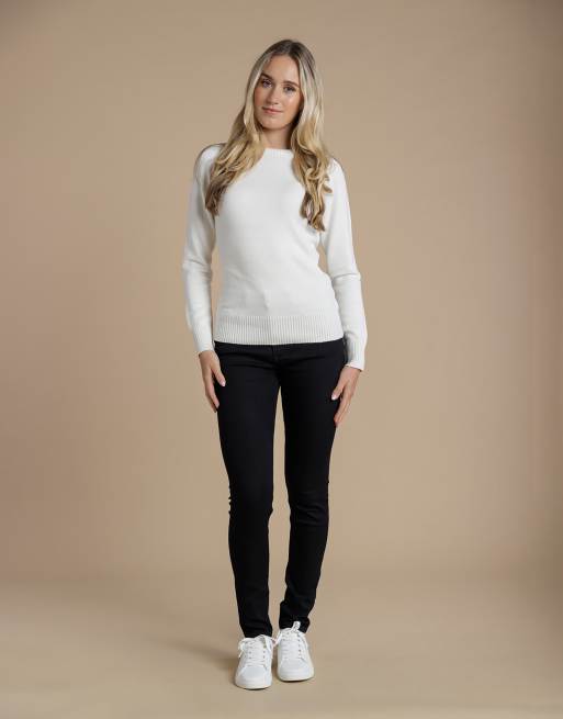 French Connection Cosy soft touch crew neck raglan jumper in white, 3 of 4