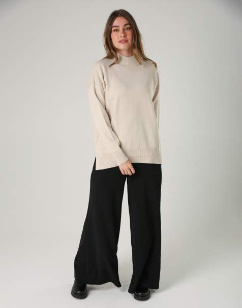 French Connection Cosy soft touch high neck seam jumper in cream - view 1