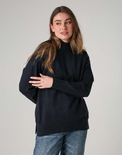 French Connection Cosy soft touch high neck seam jumper in navy - view 1