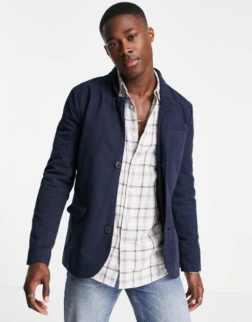 French Connection cotton blazer in marine ASOS