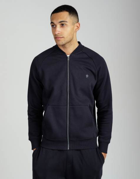 French Connection Cotton blend baseball-style bomber zip fleece in navy - view 1