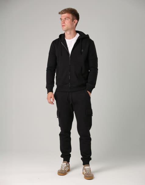 French Connection Cotton blend cargo-style joggers in black - view 1