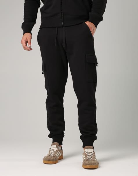 French Connection Cotton blend cargo-style joggers in black - view 1
