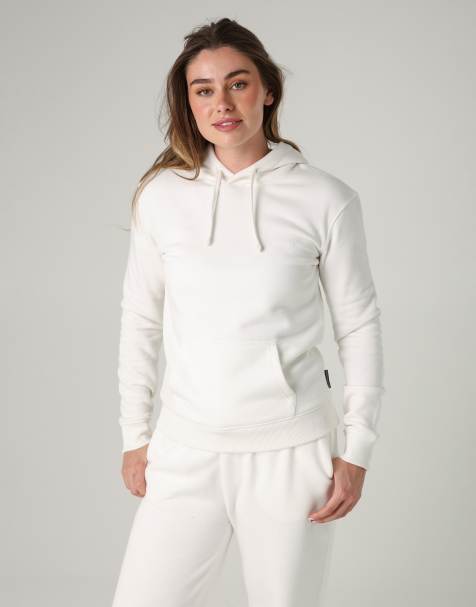 French Connection Cotton blend drawcord kangaroo pocket hoody in ivory - view 1