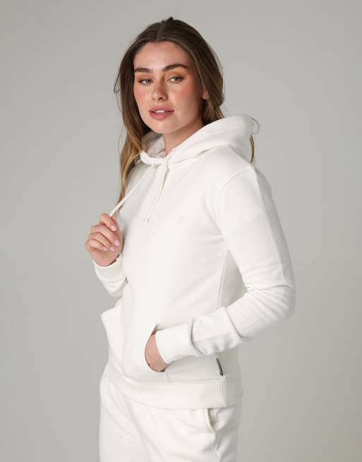 French Connection Cotton blend drawcord kangaroo pocket hoody in ivory, 3 of 3