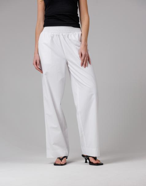 French Connection Cotton blend elasticated straight leg poplin trousers in white - view 1