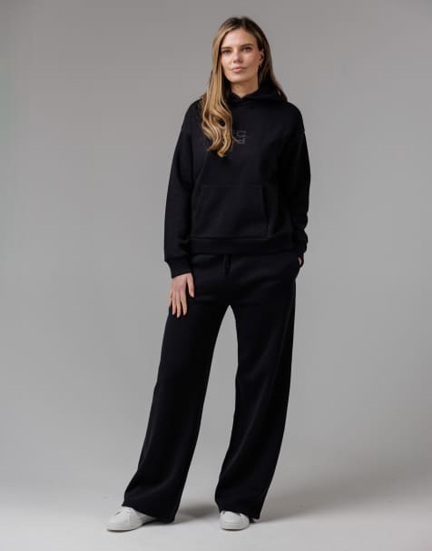 French Connection Cotton blend elasticated wide leg joggers in black - view 1
